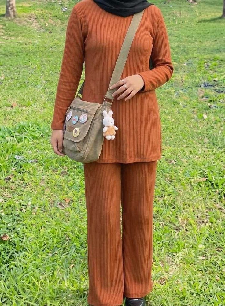 BROWN matching Ribbed Co-ord Set