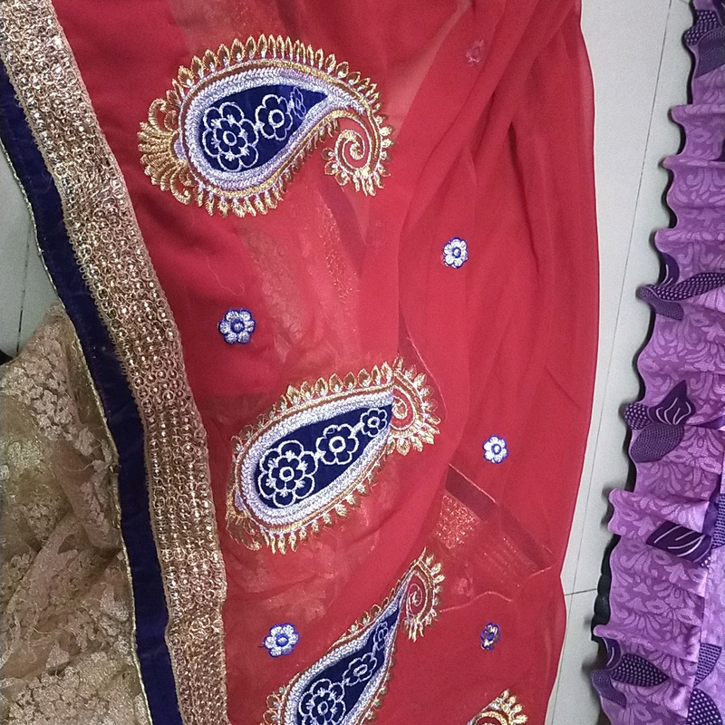Half net &amp; alf embroidered  chumki partySare