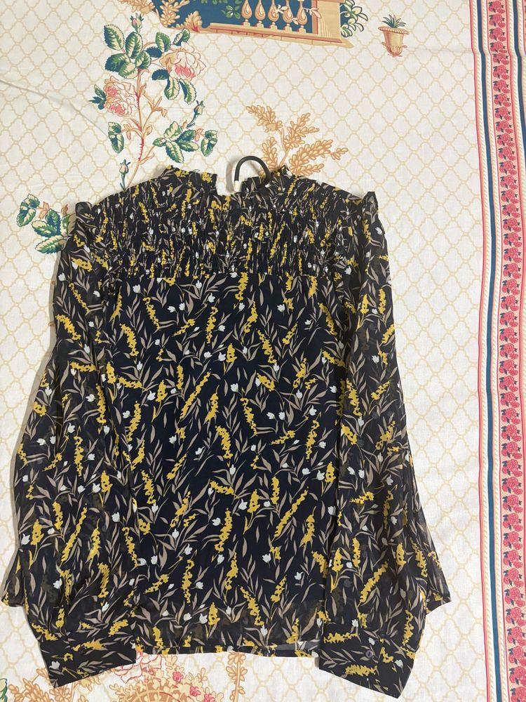 Formal Floral Smocked High Neck Blouse