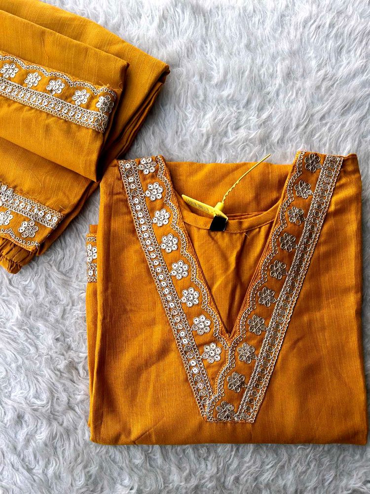 Mustard Yellow Kurta  with Embellishments pant
