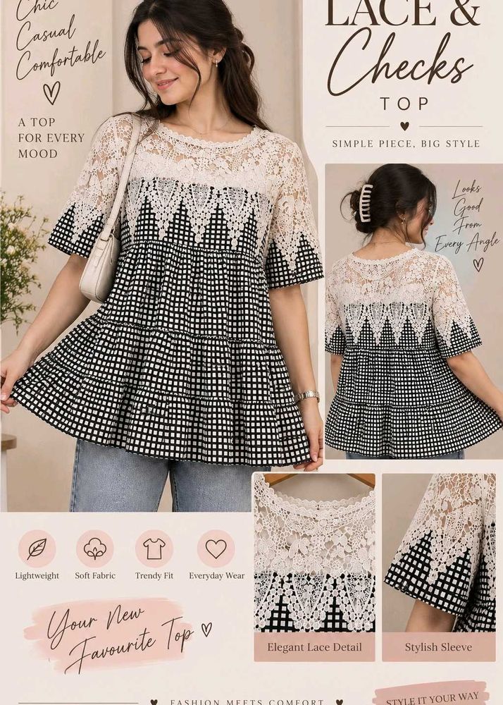 Chic Lace &amp; Checks Tiered Top