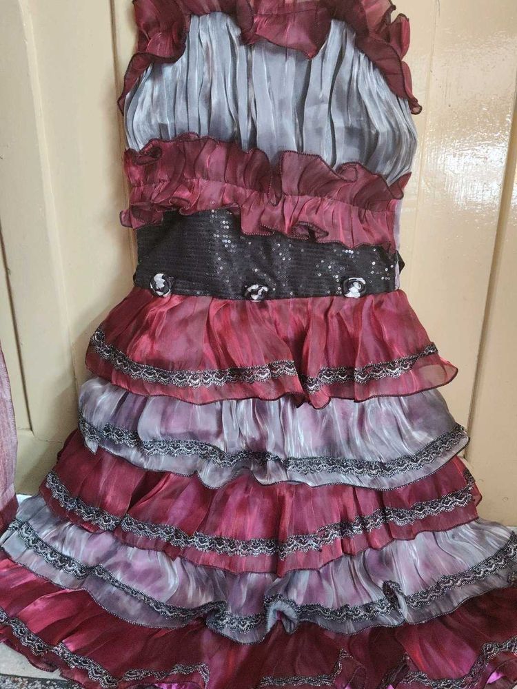 Girls maroon frill party wear frock