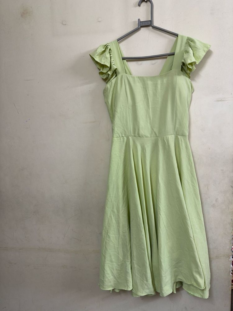 Light Green Ruffle Sleeve Square Neck Dress