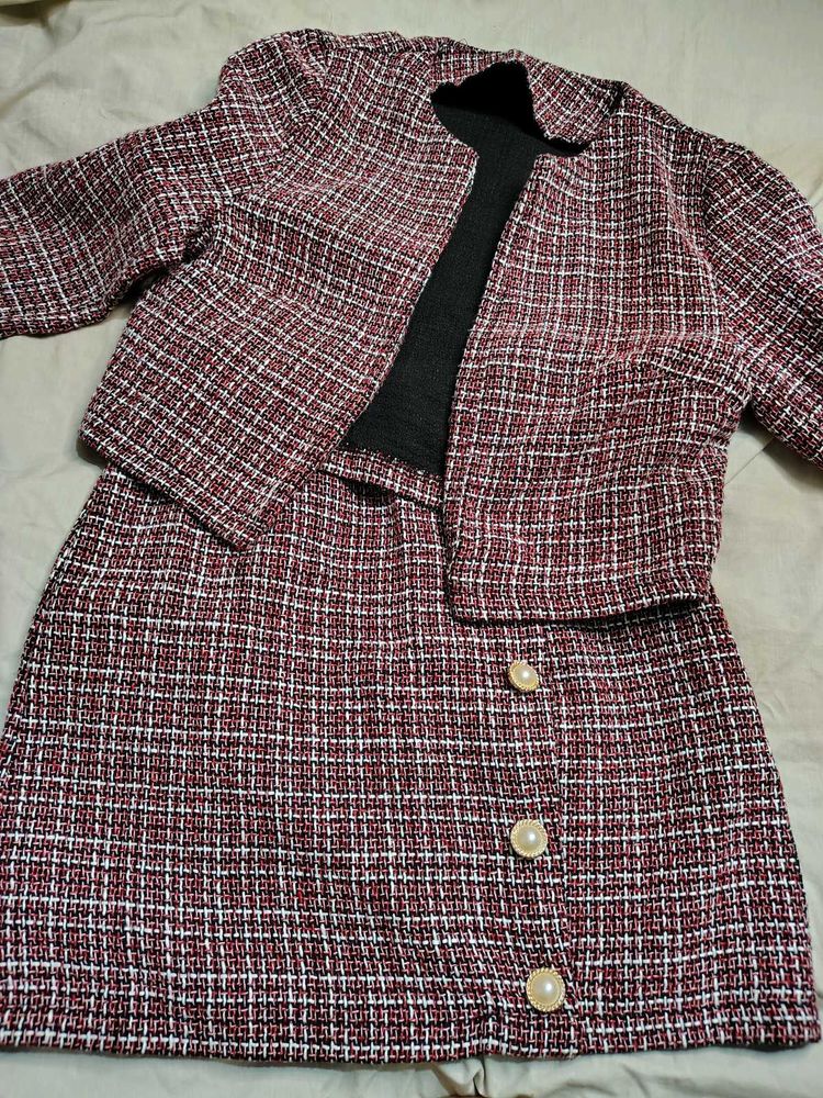 Savana Chic Tweed Skirt crop Jacket Set