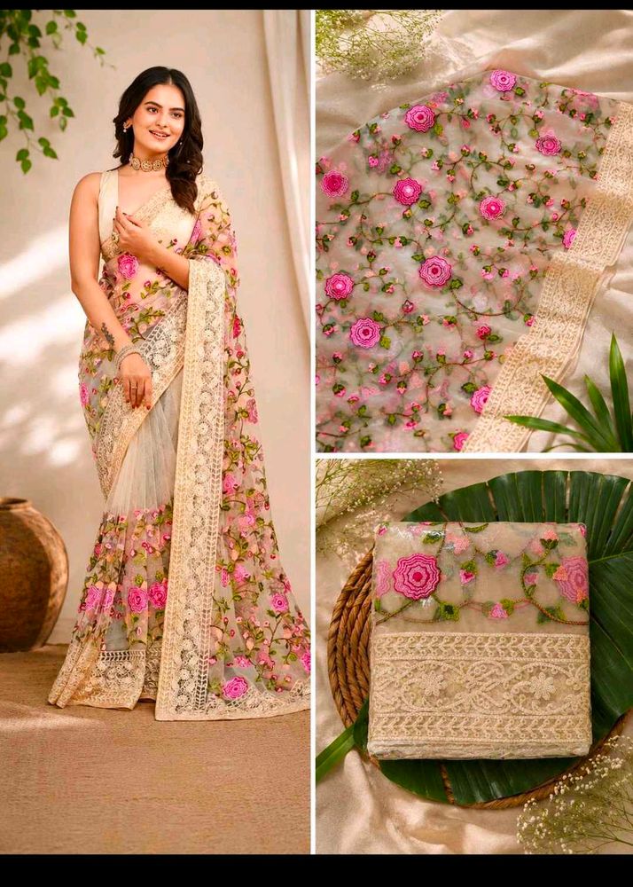 Exquisite Floral Embroidered Saree