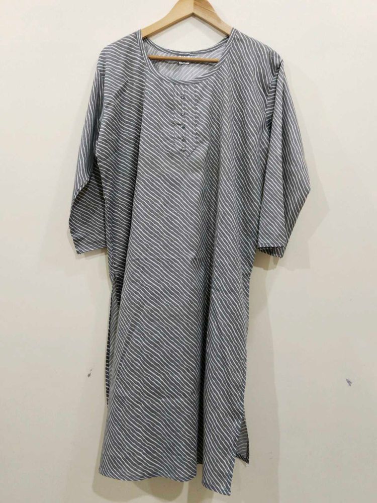 Grey Striped Cotton Kurta