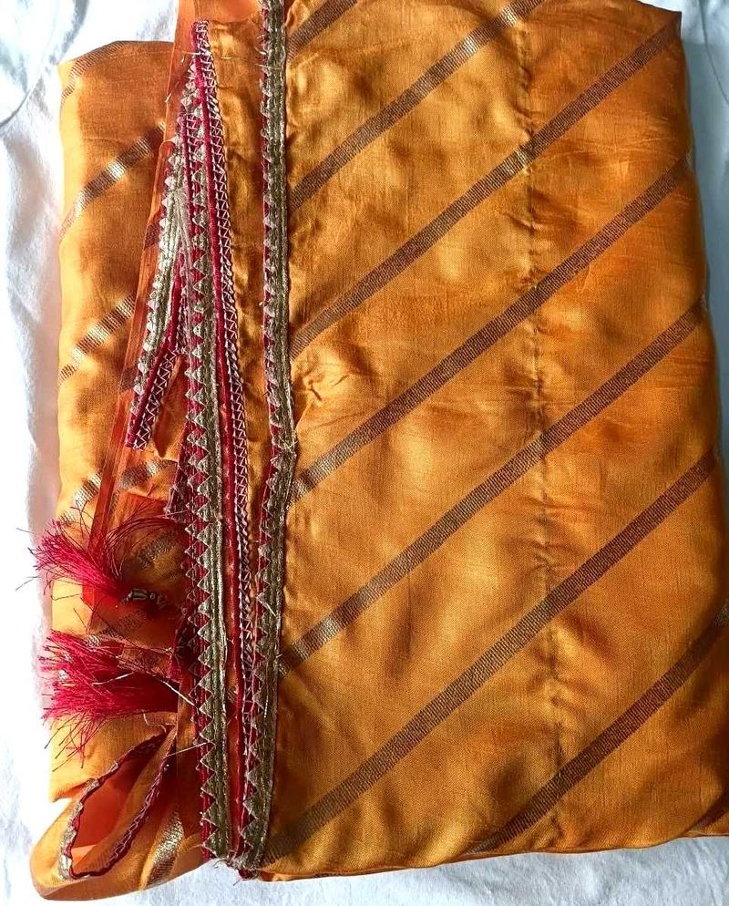 Vibrant Yellow Saree &amp; Red Traditional Blouse