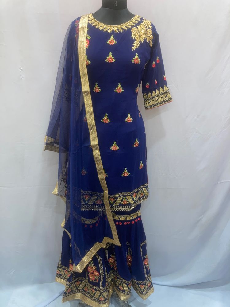 Georgette Sharara Blue Colour