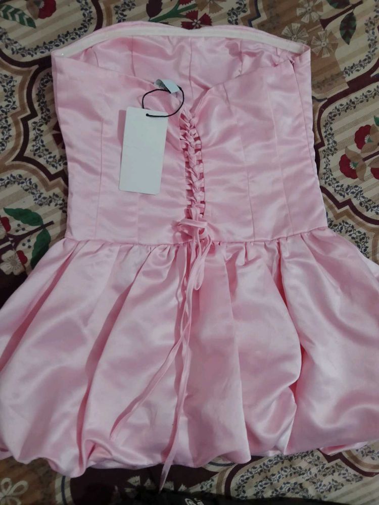 strapless pink satin corset dress