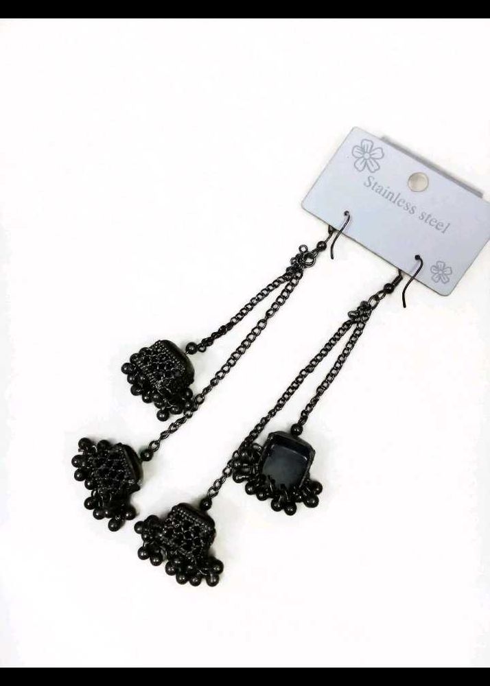 Black Jhumka Style Chain Earrings