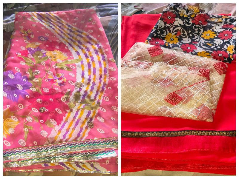 Beautiful Pink Floral Saree combo