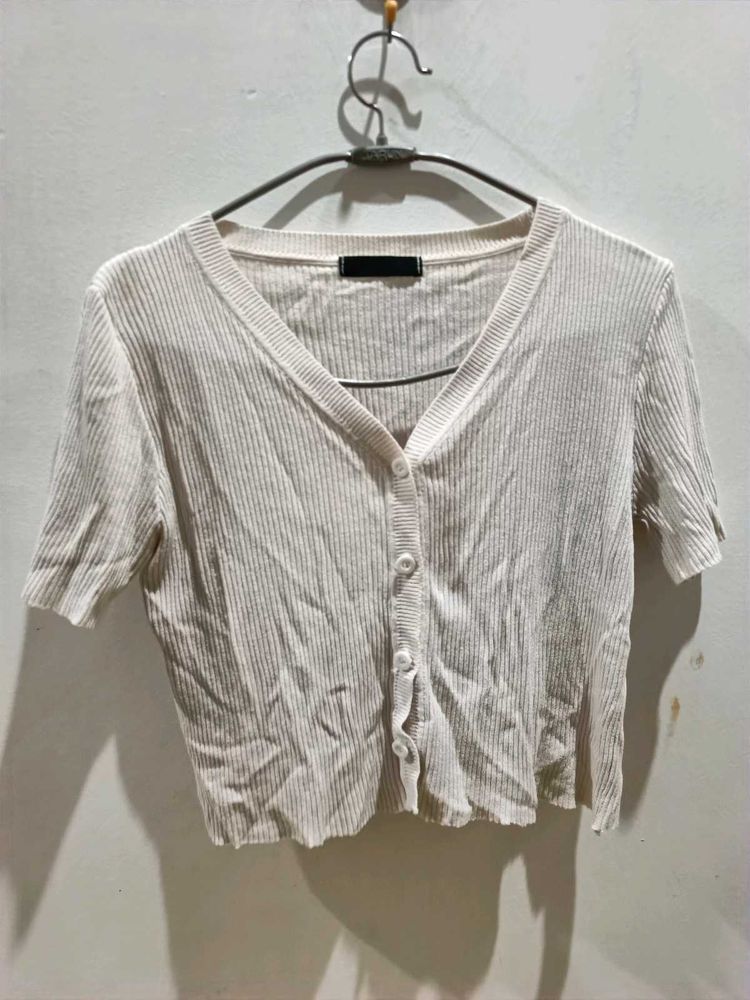 Ribbed Button-Up Cropped Cardigan
