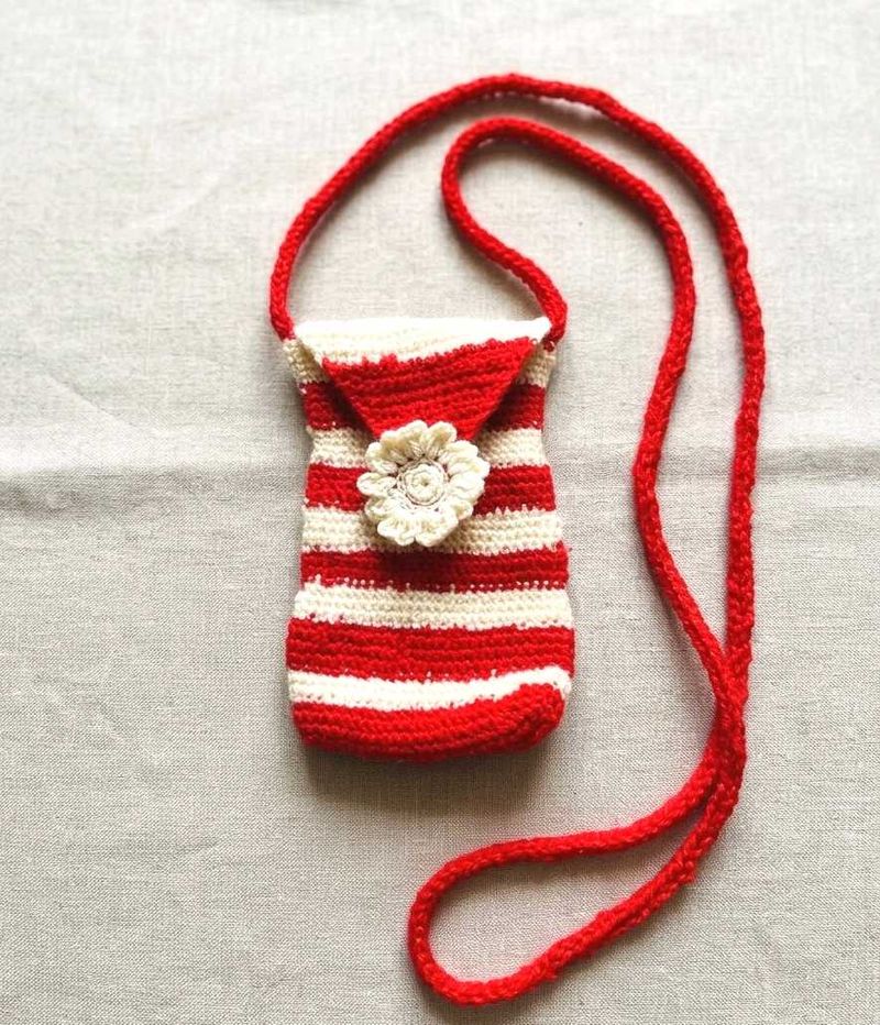 Handmade Striped Crochet Mobile Bag