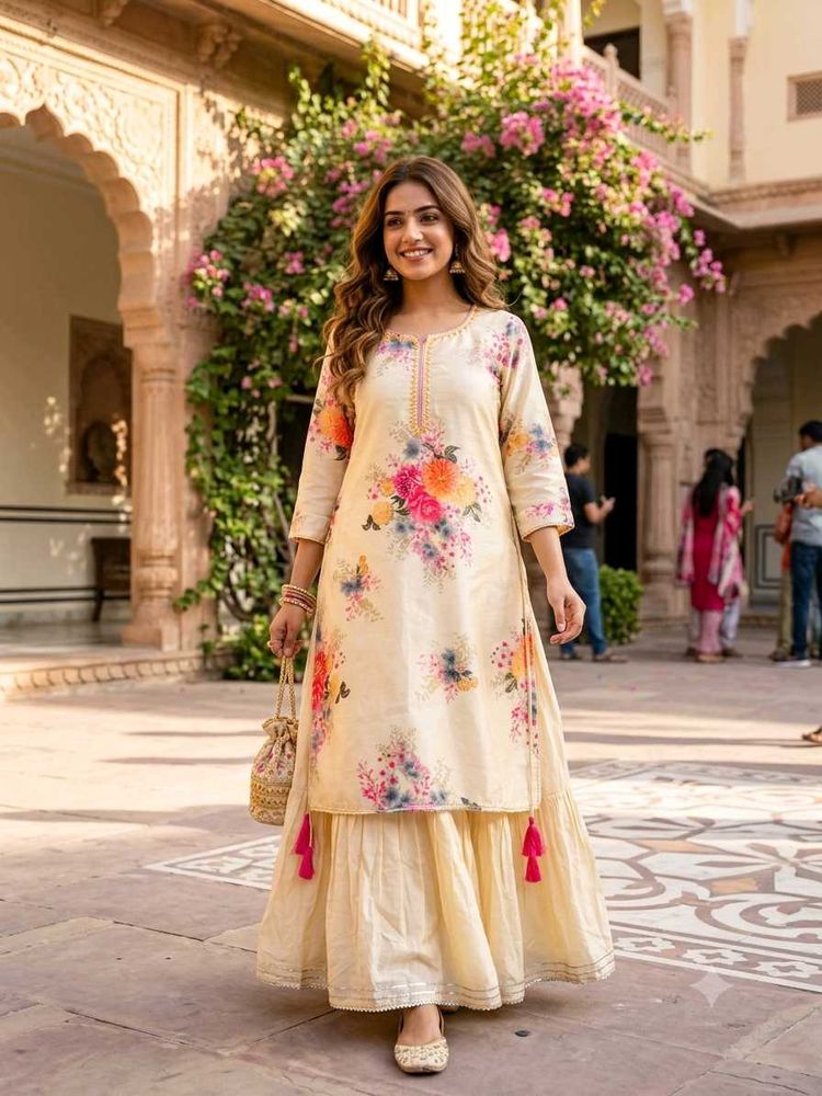 Srishti Size L Creamy yellow Print Kurta