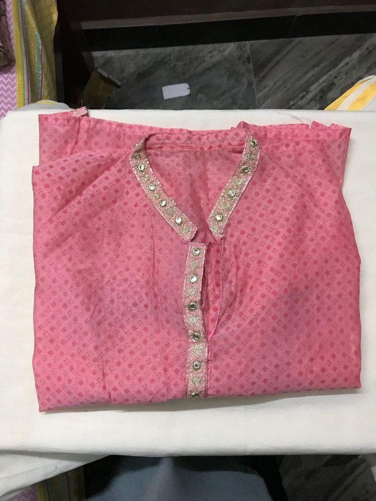 pink kurti with skirt Set