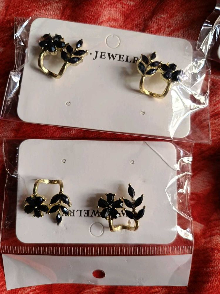 Elegant Black Floral Earrings