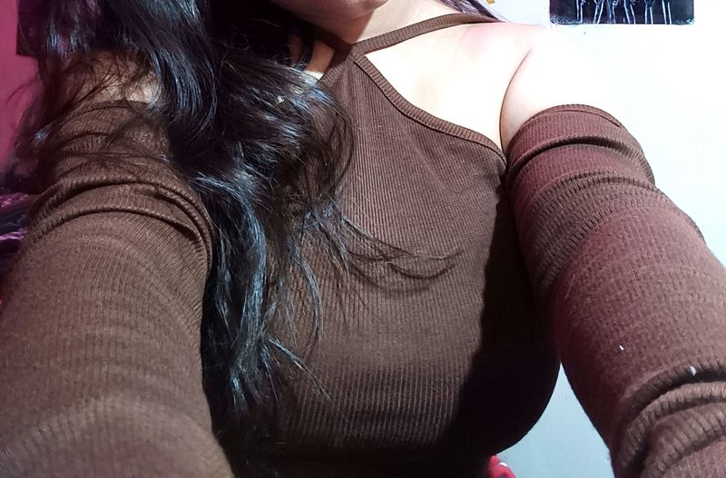 Brown Ribbed Cutout Top