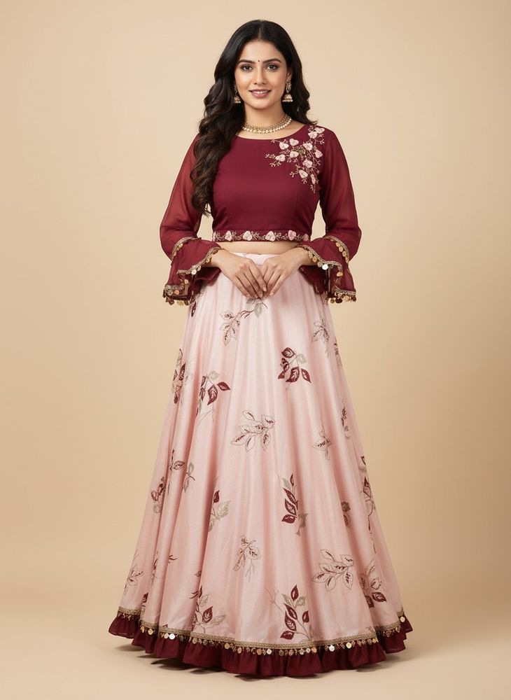 Elegant Maroon &amp; Pink Floral Dress 10/10