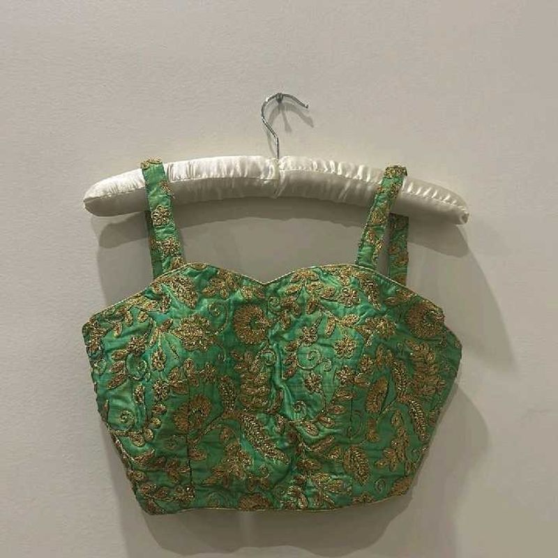 Padded Embroidered Back Open Thin Strap Blouse