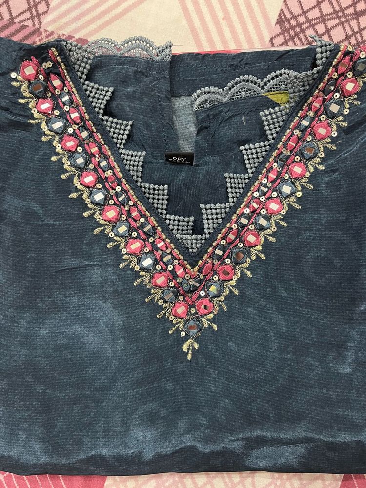 Navy Blue Silk Suit Set M Size (38)