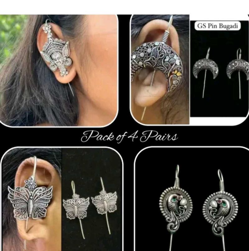 Exquisite Oxidised Silver Earring Set (4 Pairs)