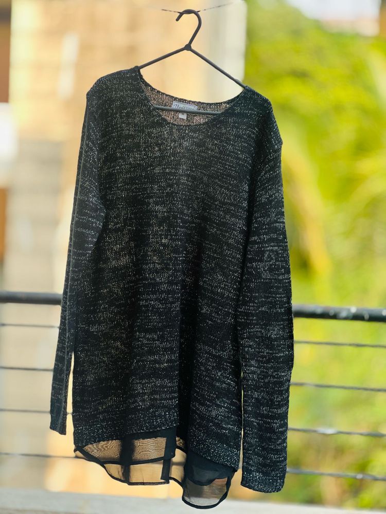 Chic Knit Tunic with Sheer Hem