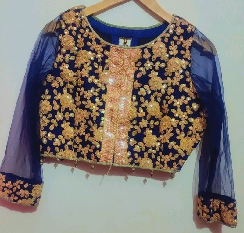 Navy Blue Golden Work Party Wear Blouse