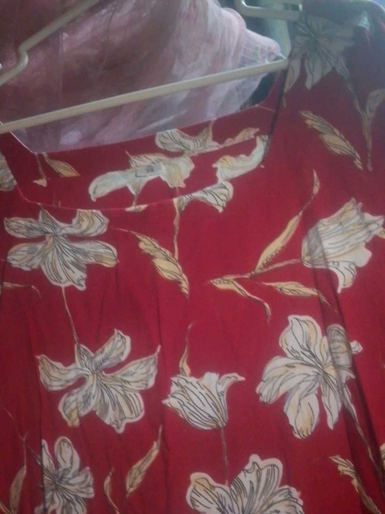 Red Floral Print short kurti