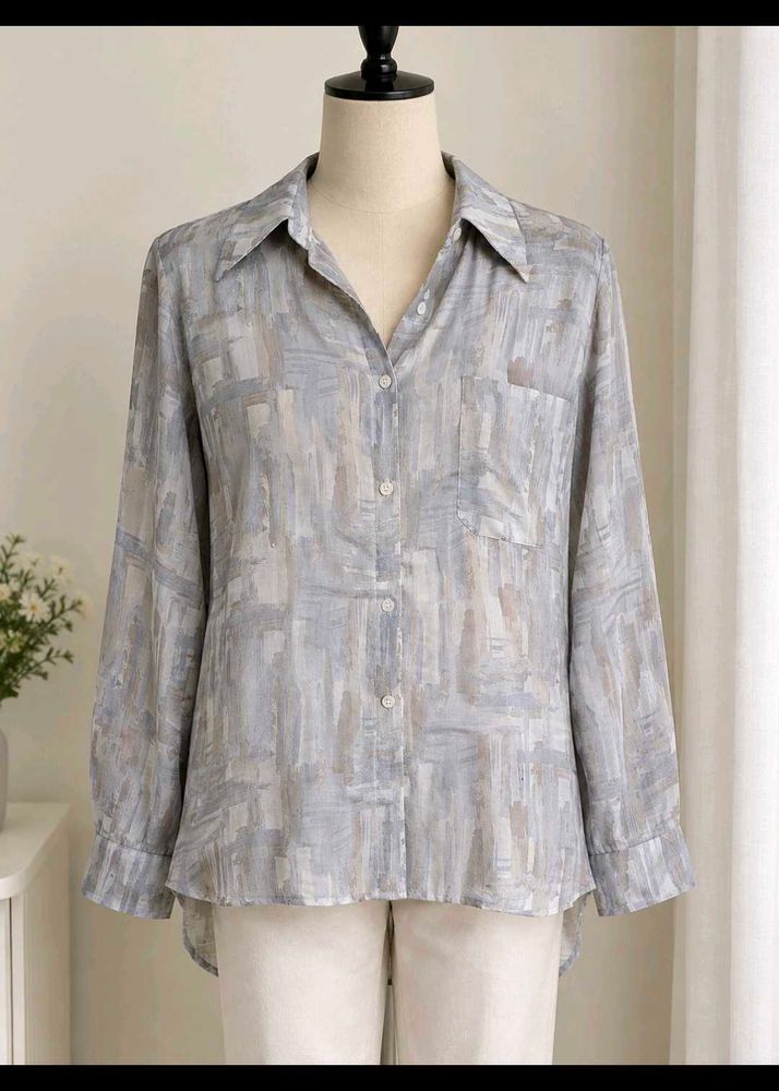 Abstract Print Button-Up Shirt