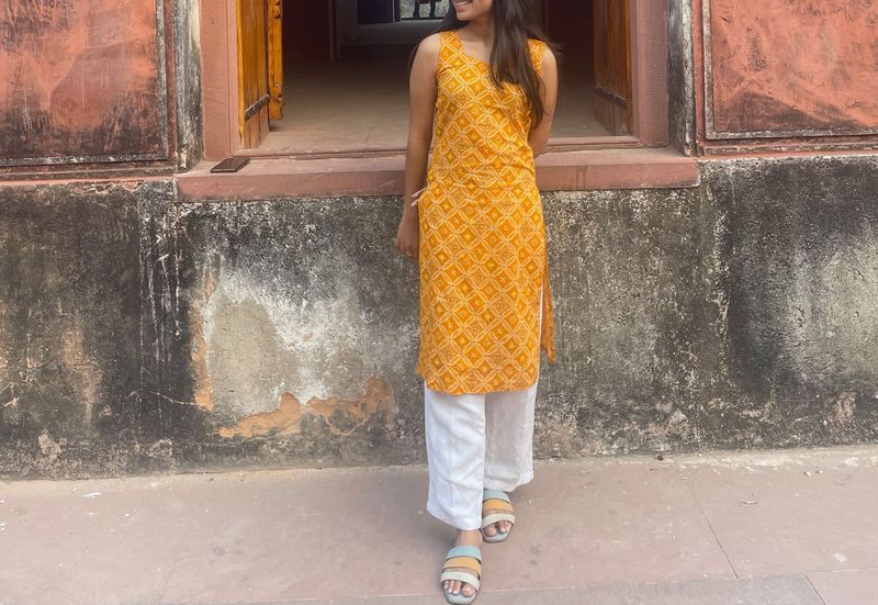 Sunny Yellow Ethnic Kurta with White Pants