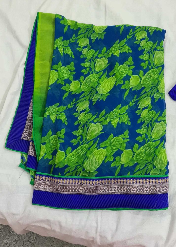 Blue &amp; Green Floral Saree
