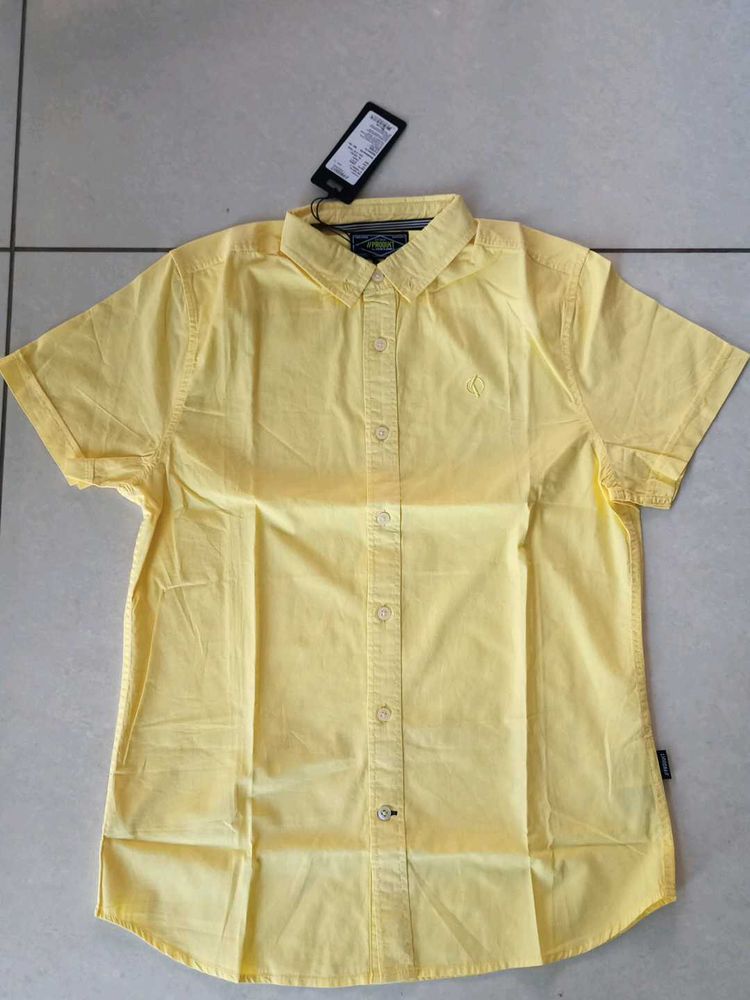 JACK&amp;JONES Yellow Short Sleeve Button-Up Shirt