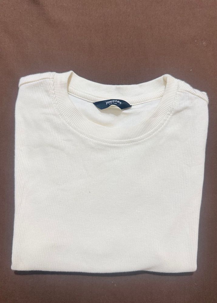 Cream Crew Neck Long Sleeve Top