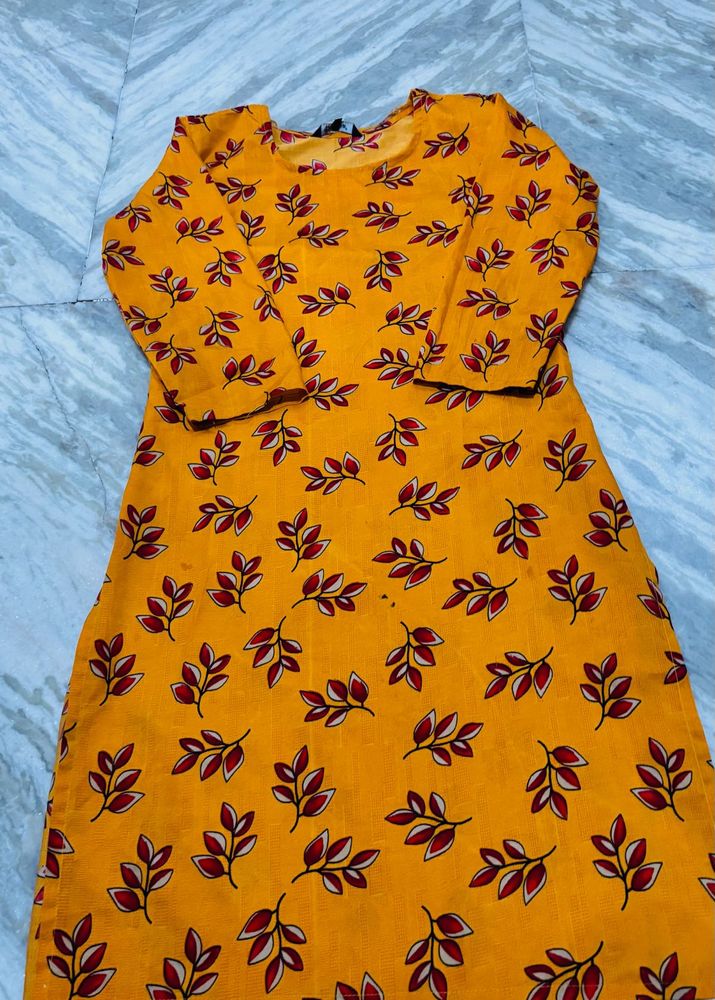 Yellow Leaf Print Kurta