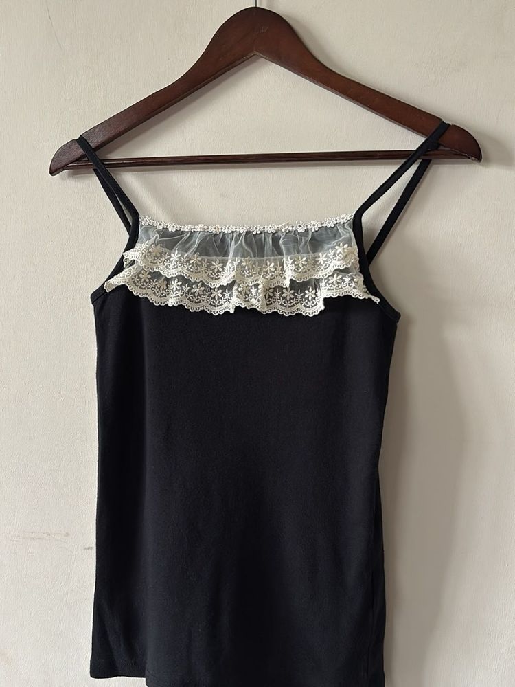 Black camisole with lace trim