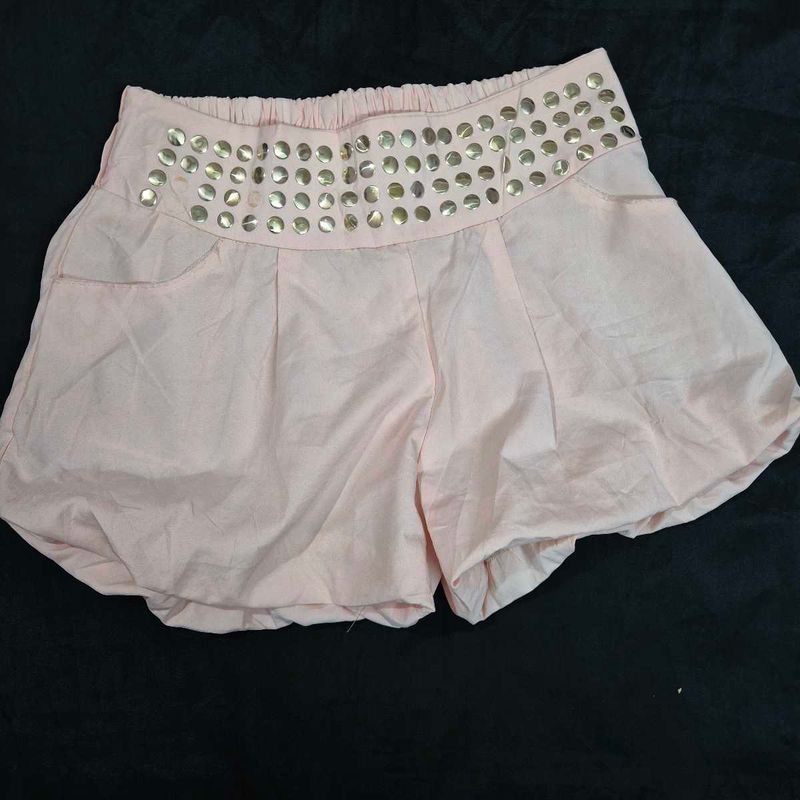 Pink Studded bubble Shorts