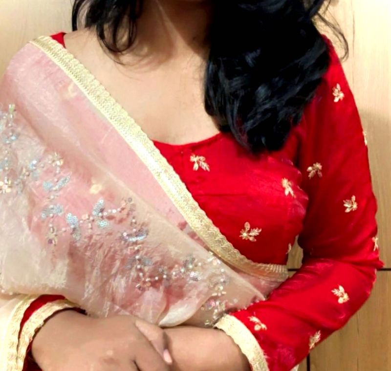 Red &amp; Gold Embroidered Blouse
