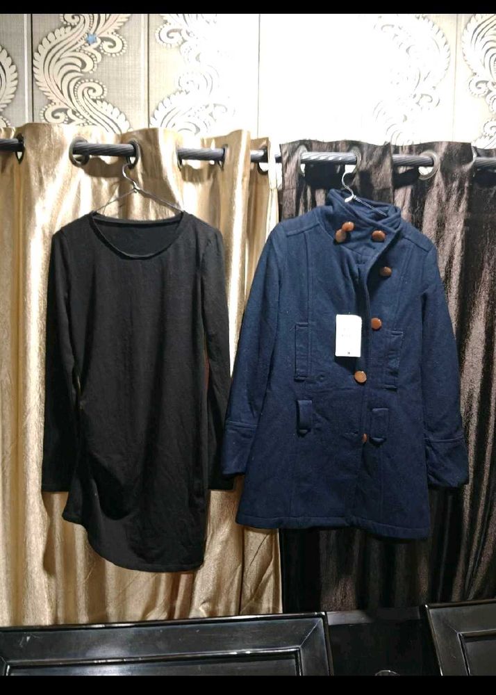 Chic Blue Coat &amp; Brown dress Set winter