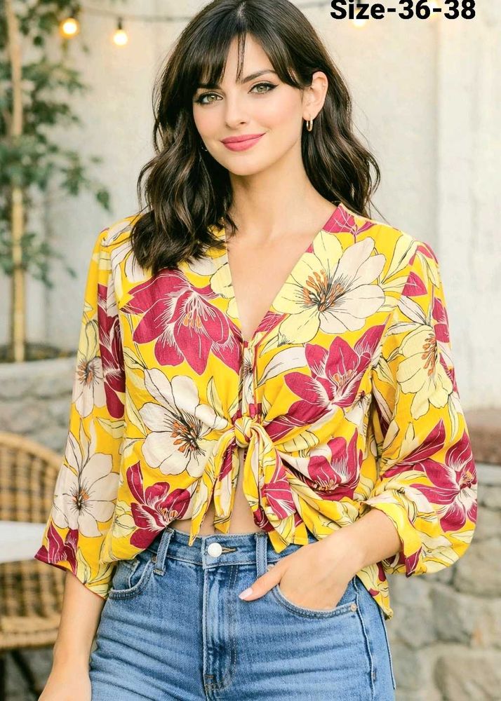 Floral Print Tie-Front Blouse size-36-38