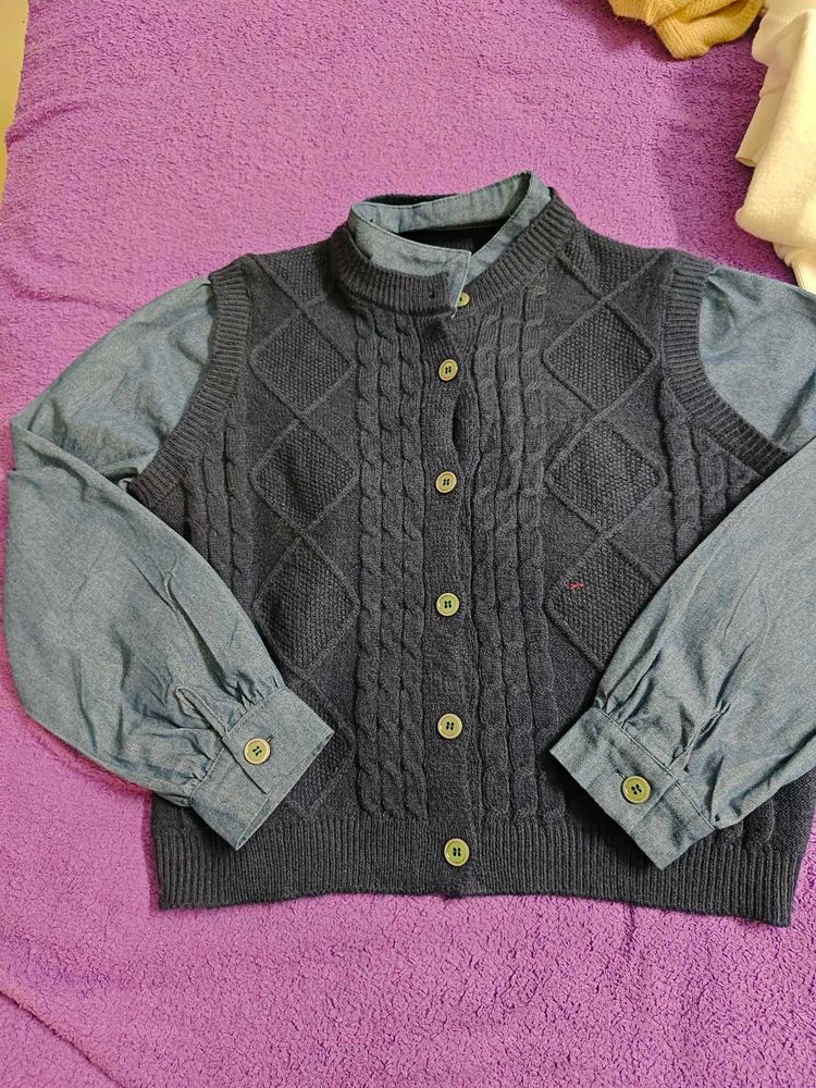 Blue Knitted Vest with Shirt