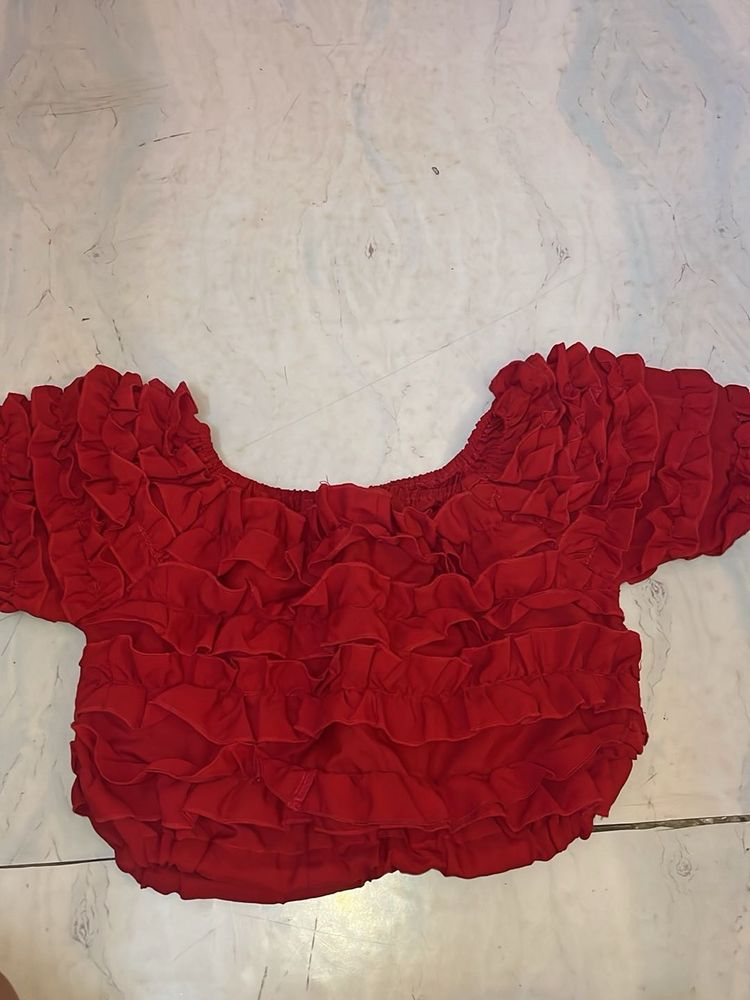 Cute Red Ruffled Crop Top