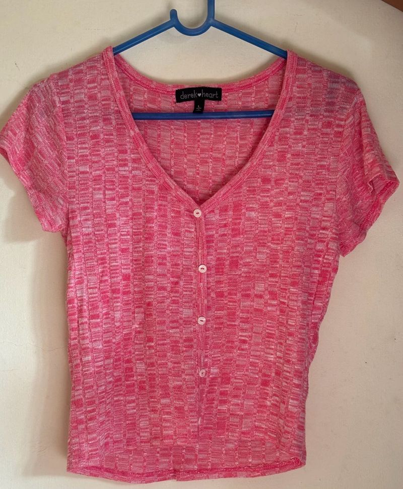 Pink Textured Button-Up Top
