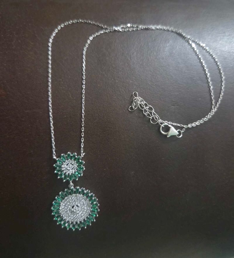 925 silver Green CZ Flower Necklace