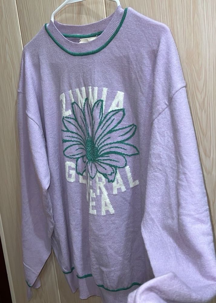 Lavender Floral Graphic Knit Sweatshirt