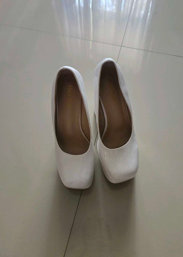 White Patent Block Heels
