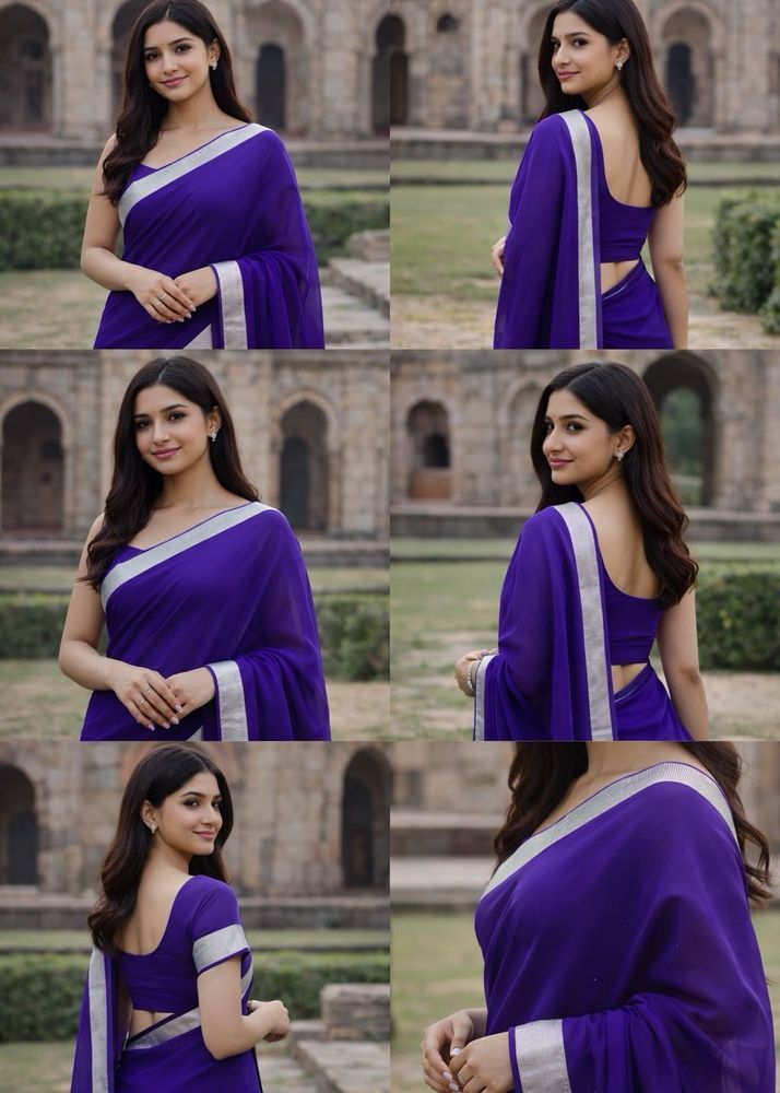 Elegant Purple Saree with Silver Border