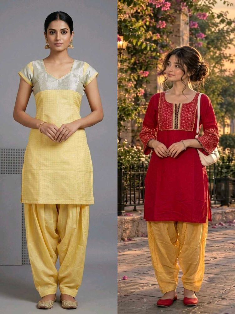 Elegant Red Kurta with Yellow Patiala Pants