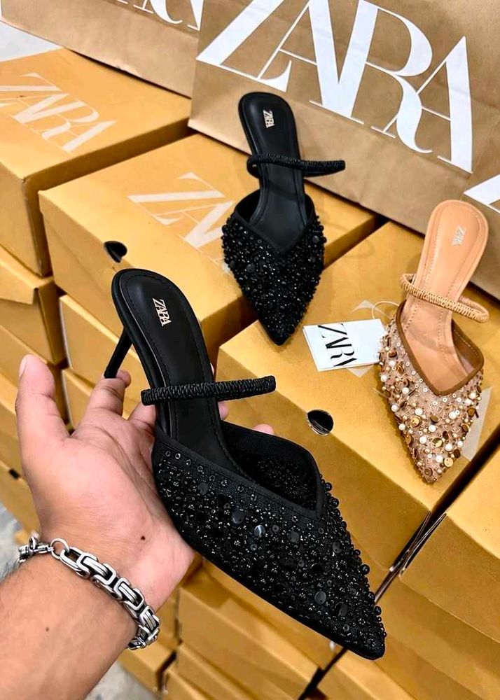 Zara Embellished Black Heels