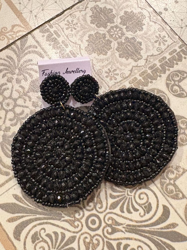 Black Beaded Statement Earrings