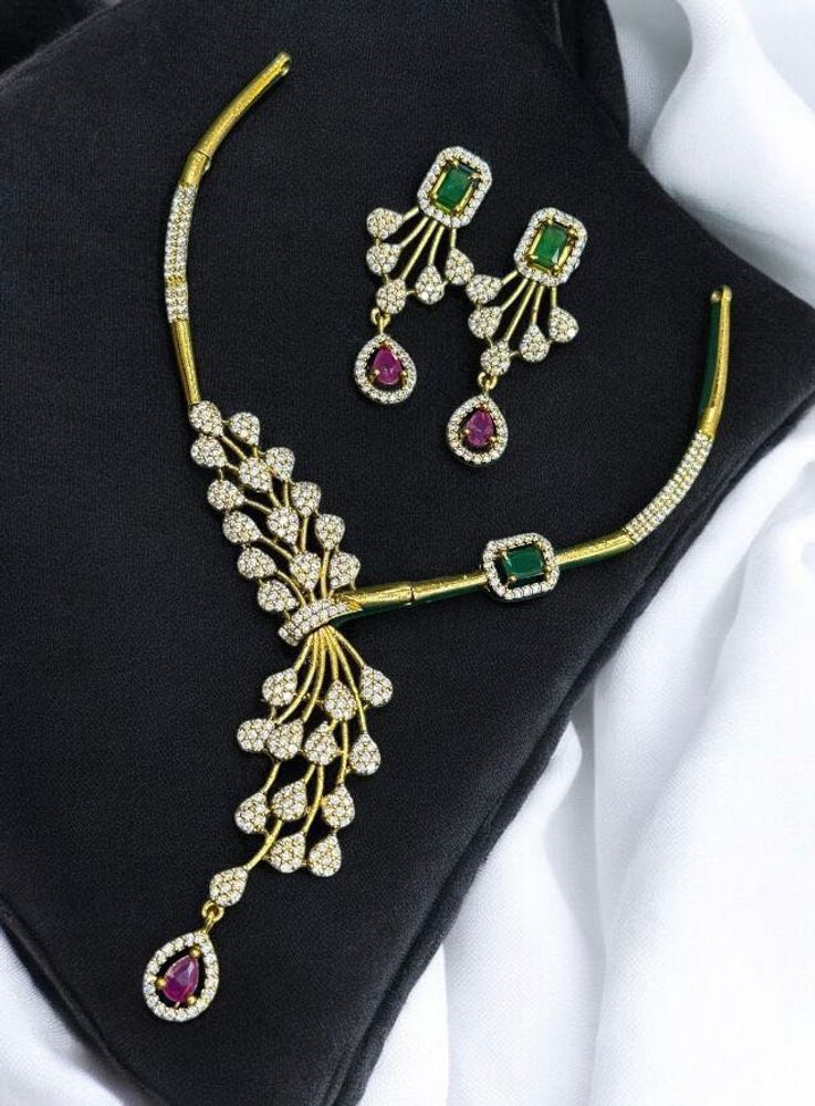 Elegant Emerald &amp; Ruby Necklace Set
